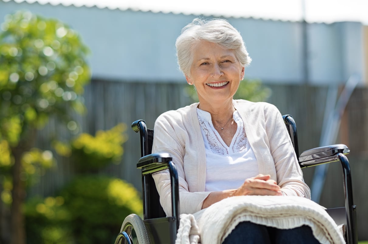 Happy senior women in wheelchair